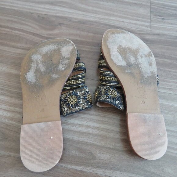 ANTHROPOLOGIE JASPER & JEERA La Plata Boho Beaded Slide Sandals - Size US 7.5 - Picture 12 of 14